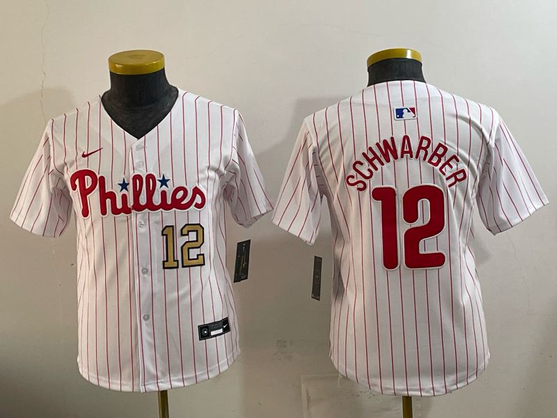 Youth 2026 Philadelphia Phillies #12 Schwarber White Game Nike MLB Jersey style 04->youth nfl jersey->Youth Jersey